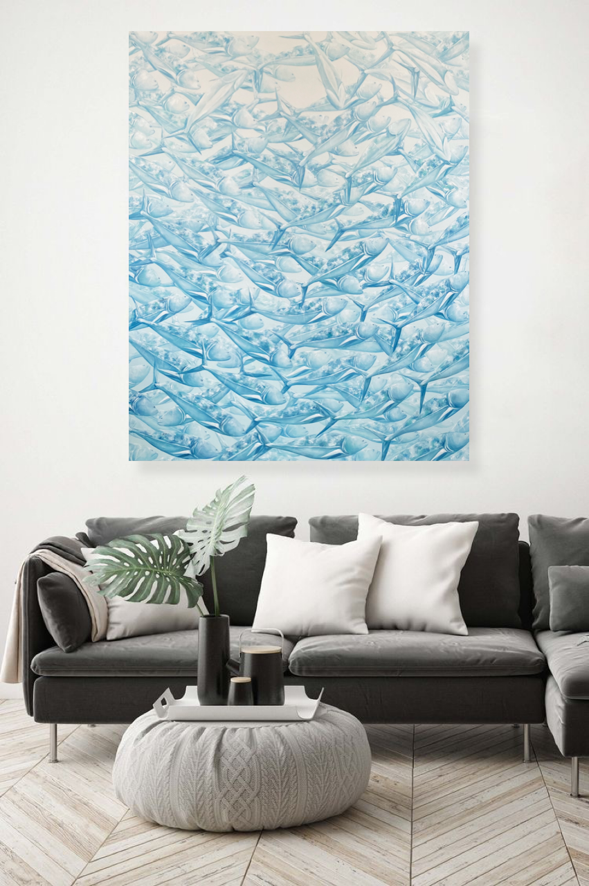 “Light Blue School of Fish” 60х48 inches