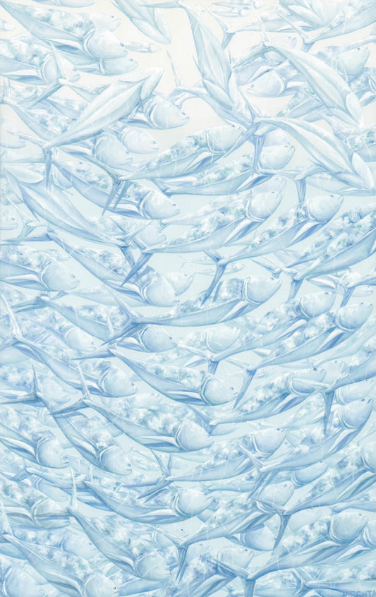 Framed Giclee print Light Blue School of Fish